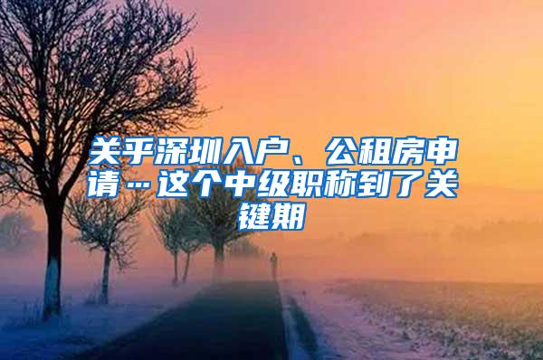 关乎深圳入户、公租房申请…这个中级职称到了关键期