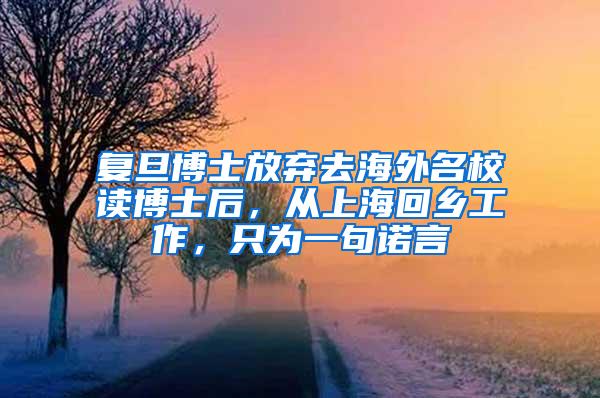 复旦博士放弃去海外名校读博士后，从上海回乡工作，只为一句诺言