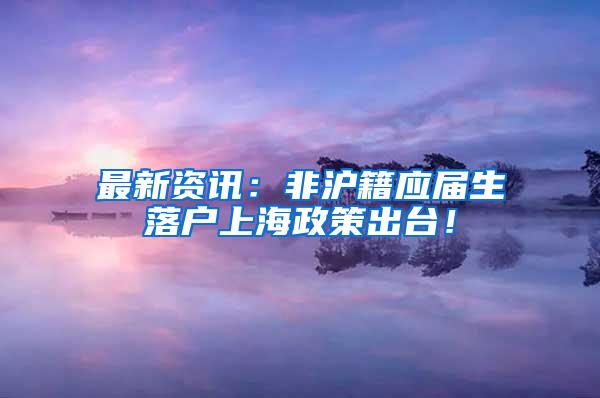 最新资讯：非沪籍应届生落户上海政策出台！