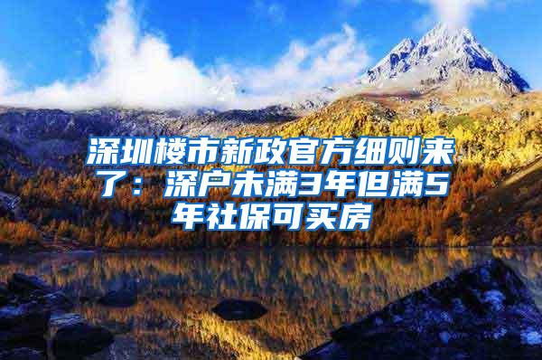 深圳楼市新政官方细则来了：深户未满3年但满5年社保可买房