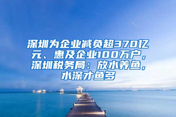 深圳为企业减负超370亿元、惠及企业100万户，深圳税务局：放水养鱼，水深才鱼多