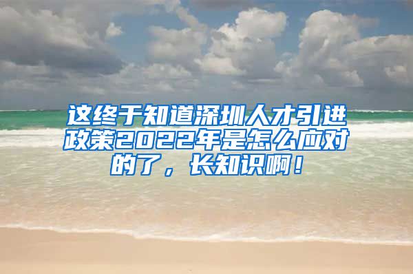 这终于知道深圳人才引进政策2022年是怎么应对的了，长知识啊！