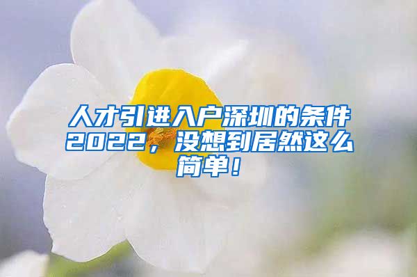 人才引进入户深圳的条件2022，没想到居然这么简单！