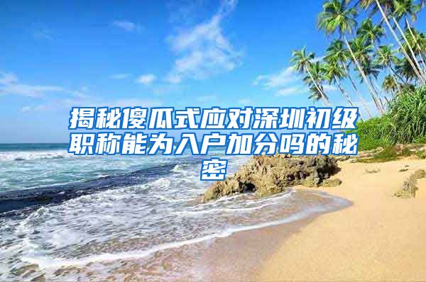 揭秘傻瓜式应对深圳初级职称能为入户加分吗的秘密