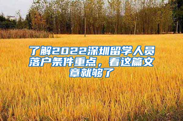 了解2022深圳留学人员落户条件重点，看这篇文章就够了