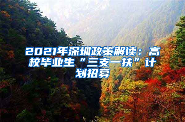 2021年深圳政策解读：高校毕业生“三支一扶”计划招募