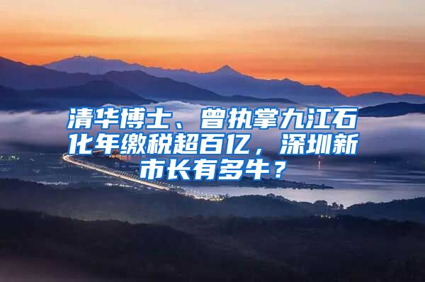 清华博士、曾执掌九江石化年缴税超百亿，深圳新市长有多牛？