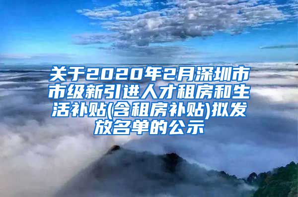 关于2020年2月深圳市市级新引进人才租房和生活补贴(含租房补贴)拟发放名单的公示