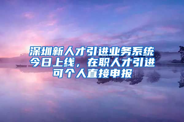 深圳新人才引进业务系统今日上线，在职人才引进可个人直接申报