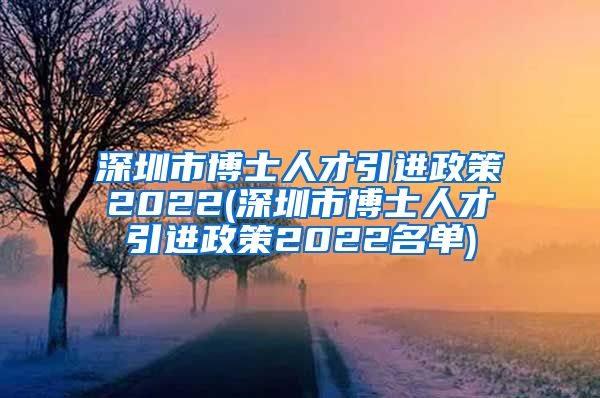 深圳市博士人才引进政策2022(深圳市博士人才引进政策2022名单)
