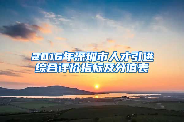 2016年深圳市人才引进综合评价指标及分值表