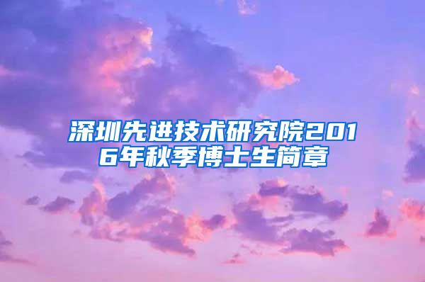 深圳先进技术研究院2016年秋季博士生简章