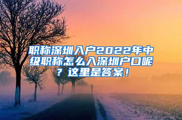 职称深圳入户2022年中级职称怎么入深圳户口呢？这里是答案！