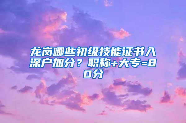 龙岗哪些初级技能证书入深户加分？职称+大专=80分